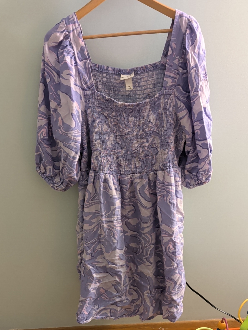 Ava & Viv Lavender Swirl Puff-Sleeve Smocked Mini Dress